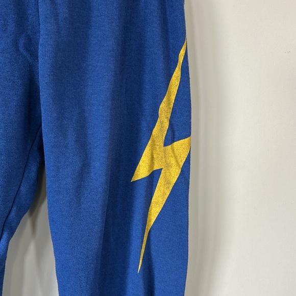 Aviator Nation Bolt Sweatpants Hand Sewn Blue Cinched Ankle Trendy Comfy Sz L - Picture 6 of 15